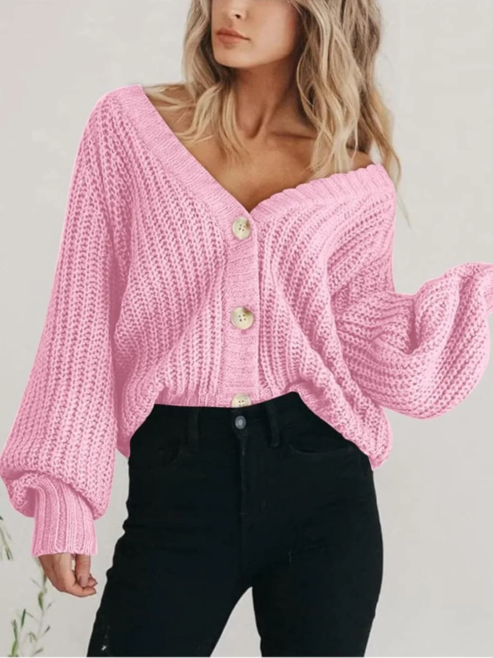 Cozy Pink Knit Button-Front Cardigan